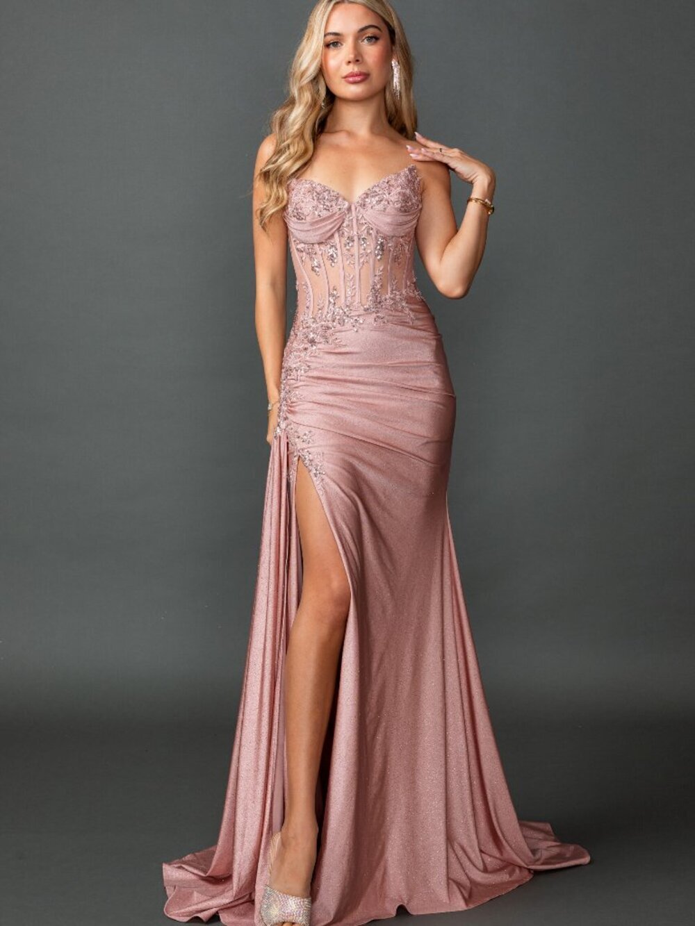NEW ROSE-GOLD Evening Gown Floor Length Formal Elegant Stunning 4578
